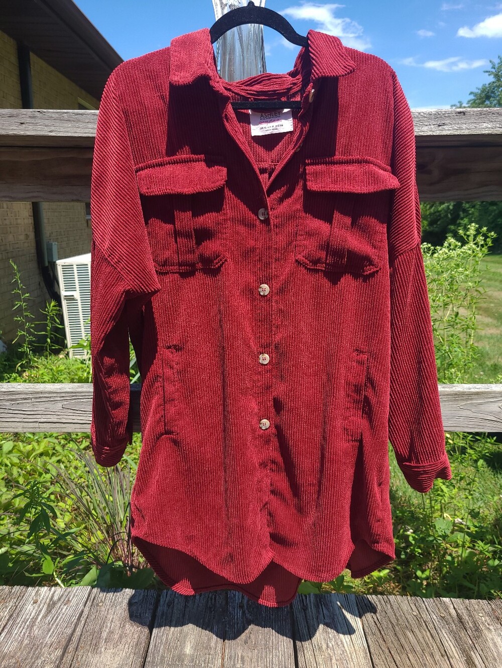 maroon corduroy button up shirt